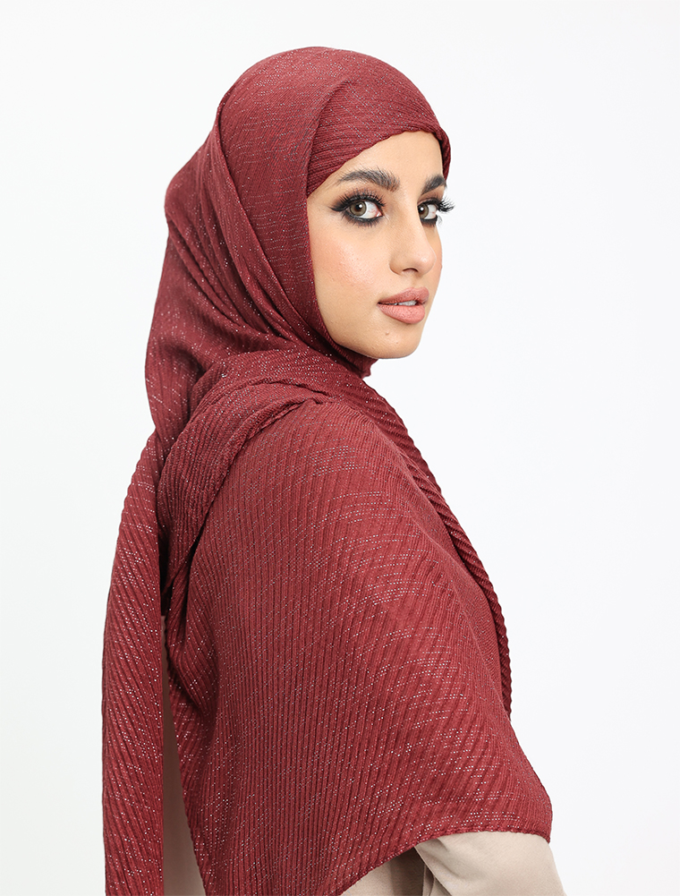 Maroon Crinkle Lurex Hijab